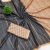 Royal Charcoal Grey Mysore Soft Silk Saree with Beige Zari Woven Pallu