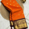 Elegant Orange Mysore Soft Silk Saree with Maroon & Gold Zari Border
