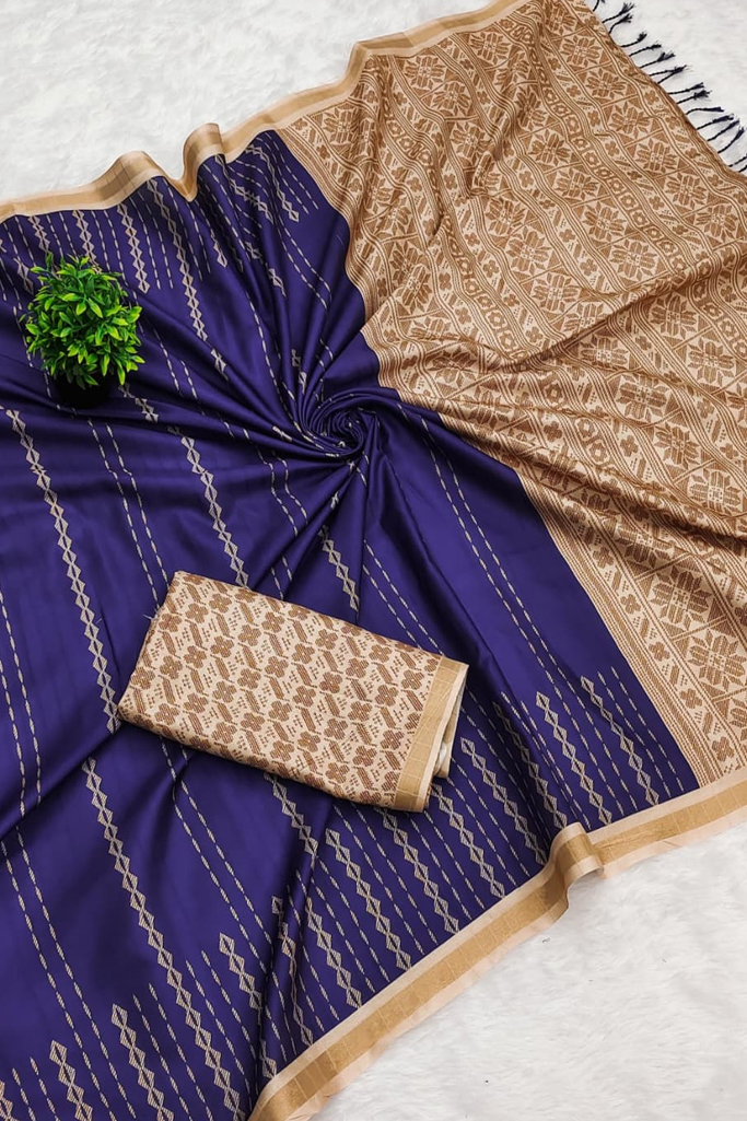 Royal Purple Mysore Soft Silk Saree with Antique Gold Zari Woven Design