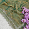 Elegant Olive Green Tissue Silk Saree with Butterfly Embroidered Border