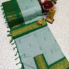 Elegant Pastel Blue Kalyani Cotton Saree with Green Zari Border