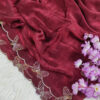 Elegant Wine Red Tissue Silk Saree with Butterfly Embroidered Border
