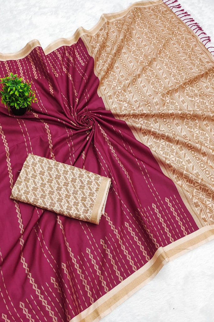 Elegant Rani Pink Mysore Soft Silk Saree with Beige Zari Woven Pallu