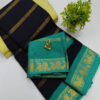 Elegant Black Mysore Soft Silk Saree with Teal Green Zari Woven Border