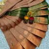Elegant Beige Silk Saree with Copper Zari Border & Green Rich Pallu