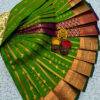 Elegant Parrot Green Mysore Soft Silk Saree with Purple & Copper Zari Woven Border